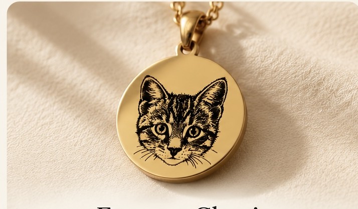 Detailed engraved cat necklace in the Furever Classic art style
